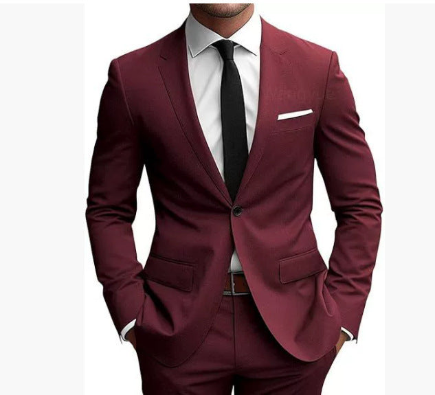 Men’s Two-Piece Wedding Dinner Suit – Elegant Slim Fit Blazer & Trousers Set for Formal Events