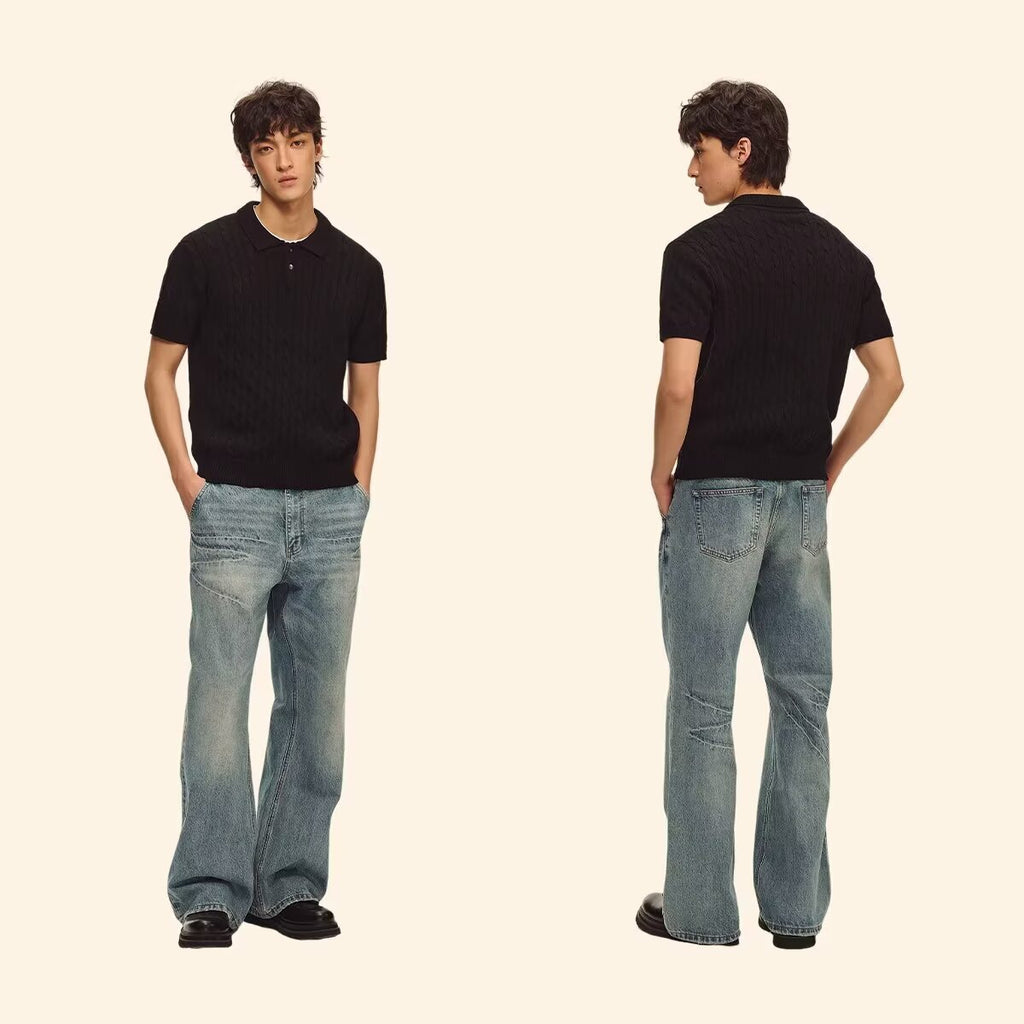 Classyet Men's Casual Linen-Textured Knitted Polo Shirt Slim Fit Short Sleeve Summer Cotton Top