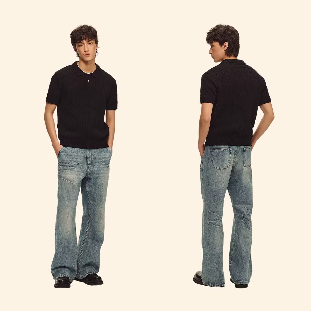 Classyet Men's Casual Linen-Textured Knitted Polo Shirt Slim Fit Short Sleeve Summer Cotton Top