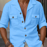 Men’s Linen Casual Shirt – Tailored Collar Button Pocket Long Sleeve for Spring & Autumn | Classyet