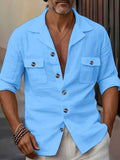 Men’s Linen Casual Shirt – Tailored Collar Button Pocket Long Sleeve | Spring & Autumn Fashion