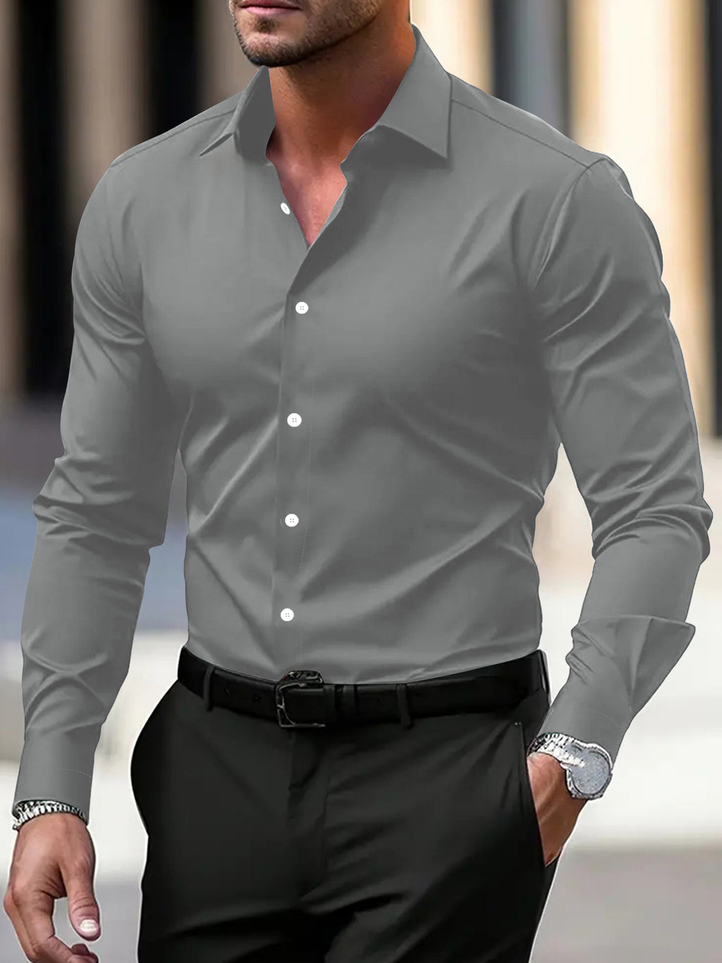 Classyet Men's Velvet Long Sleeve Button Down Shirt Casual Business Solid Color Lapel Summer Top