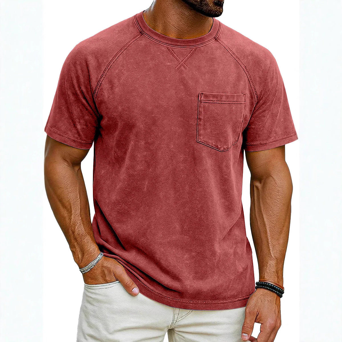 Classyet Retro Distressed Raglan Crew Neck Casual Loose Fit Polyester Short Sleeve T-Shirt for Teenagers