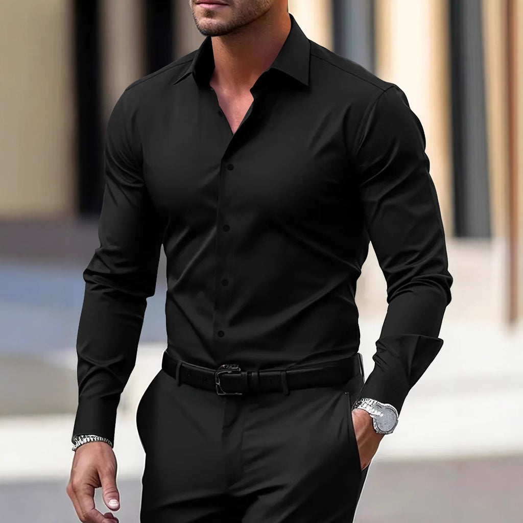 Classyet Men's Velvet Long Sleeve Button Down Shirt Casual Business Solid Color Lapel Summer Top