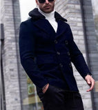 Men’s British Style Fur Collar Woolen Coat – Thick Winter Suit Jacket for Elegant Warmth