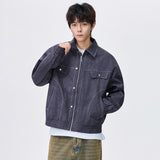 Lapel Anti-Denim Printed Plus Size Men’s Jacket – Casual Corduroy Lightweight Streetwear Coat