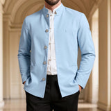 Men’s Casual Stand Collar Western Coat – Slim Fit Long Sleeve Jacket for Business & Smart Casual Style