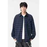 Men’s Autumn Plaid Lapel Shirt Coat – Casual Long Sleeve Large Size Loose Jacket for Everyday Wear