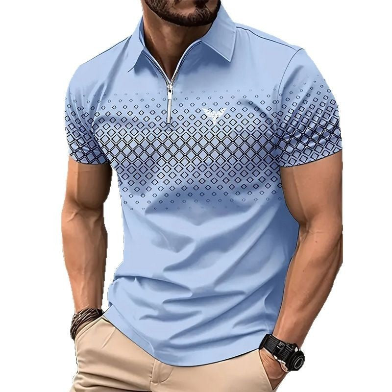 Men’s Summer Fashion Sports Short Sleeve – Trendy Striped Zipper Tee | Loose Fit Casual Style