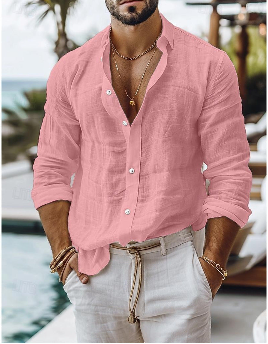 Classyet Men's Long Sleeve Cotton Business Casual Shirt Cardigan Style Comfortable Office and Daily Wear