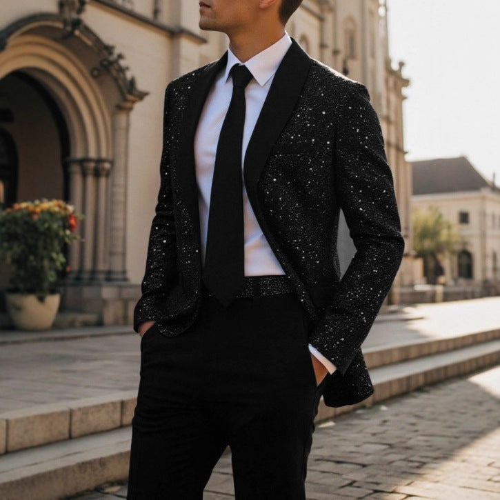 Men’s Shiny Banquet Blazer – Formal Wedding Party Suit Jacket, Slim Business Casual Coat