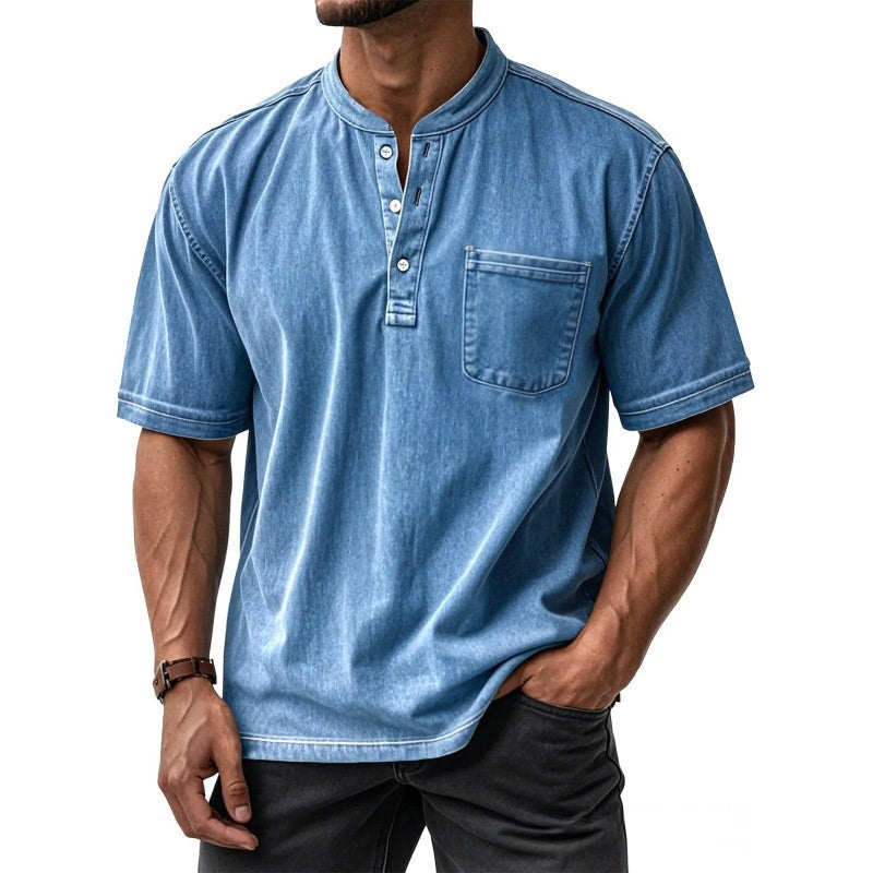 Classyet Men's Casual Slim Fit Cotton Short-Sleeve Crew-Neck Button-Up Shirt for Everyday Wear