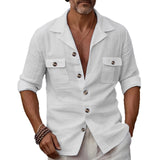 Men’s Linen Casual Shirt – Tailored Collar Button Pocket Long Sleeve | Spring & Autumn Fashion