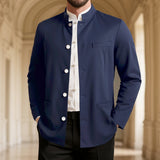 Men’s Casual Stand Collar Western Coat – Slim Fit Long Sleeve Jacket for Business & Smart Casual Style