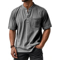 Classyet Men's Casual Slim Fit Cotton Short-Sleeve Crew-Neck Button-Up Shirt for Everyday Wear
