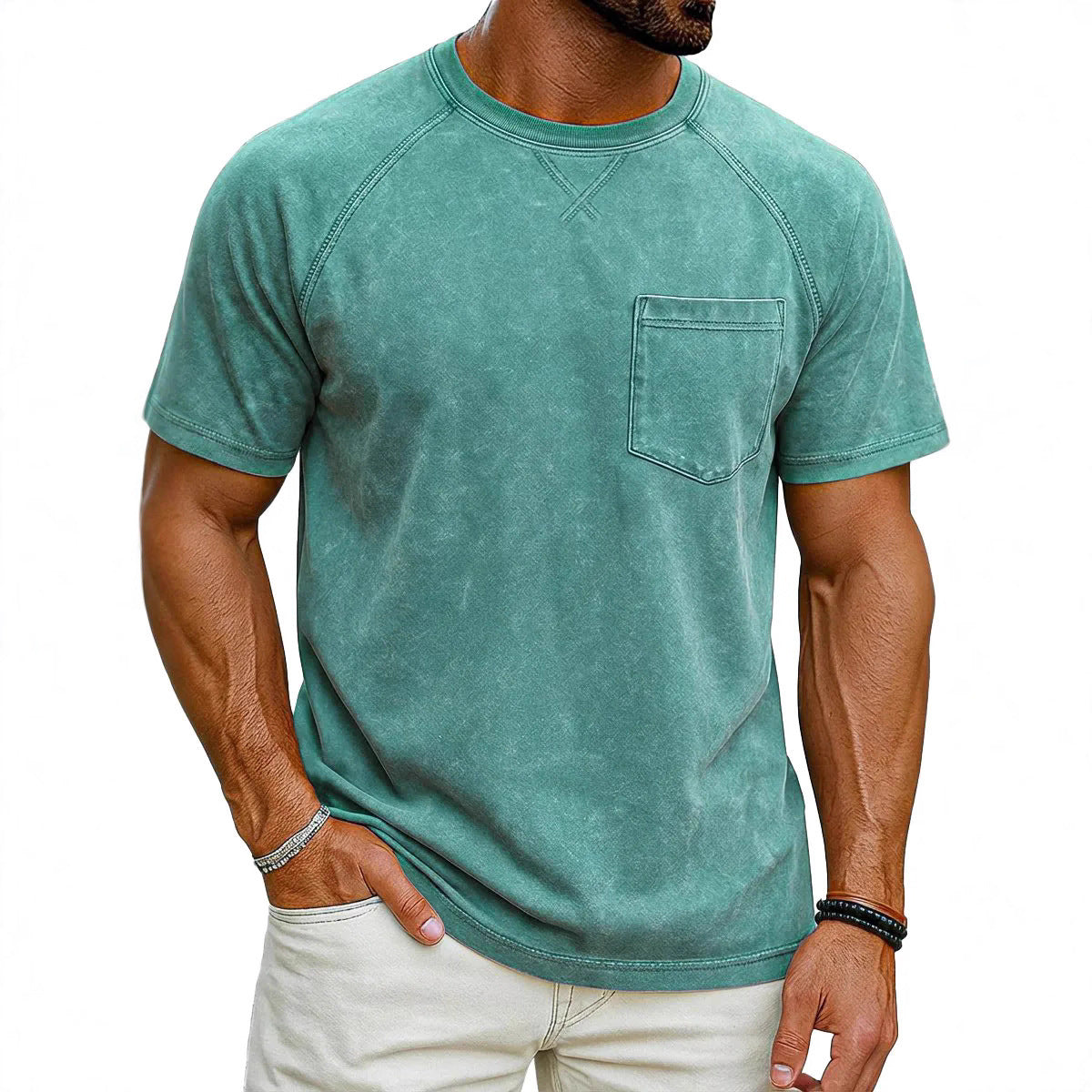 Classyet Retro Distressed Raglan Crew Neck Casual Loose Fit Polyester Short Sleeve T-Shirt for Teenagers