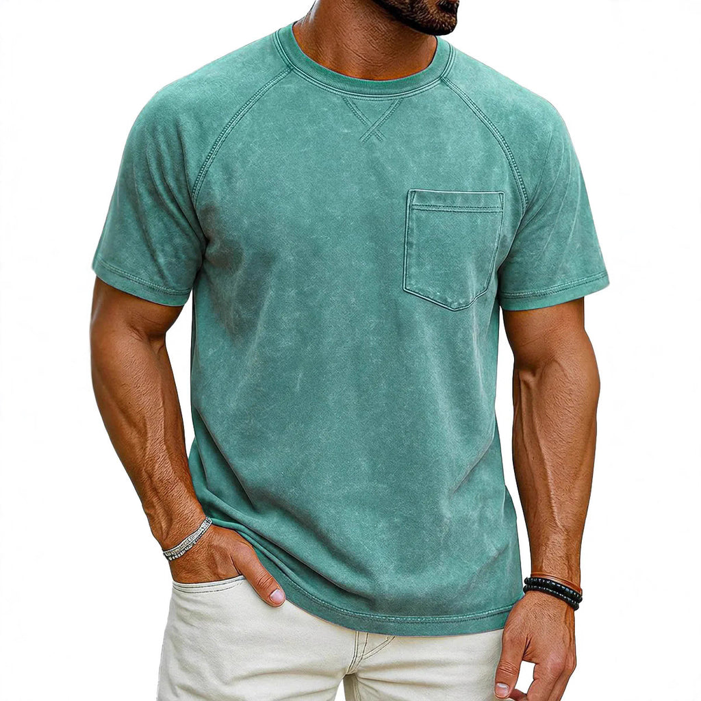 Classyet Retro Distressed Raglan Crew Neck Casual Loose Fit Polyester Short Sleeve T-Shirt for Teenagers