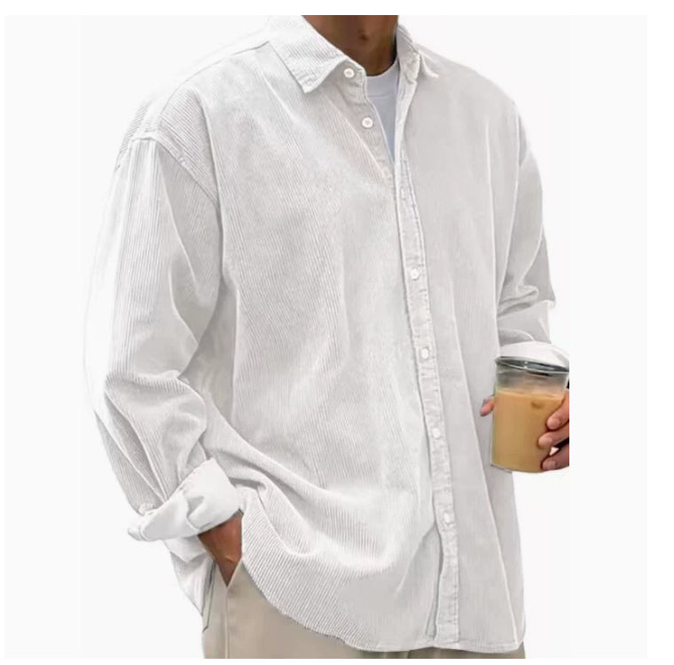 Classyet Men's Casual Corduroy Shirt Jacket Loose Fit Autumn Winter Cardigan Style Long Sleeve Layer