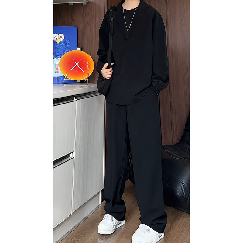 Men’s Long Sleeve Polo Shirt & Trousers Set – Casual Slim Fit Two-Piece Outfit | Autumn Sportswear