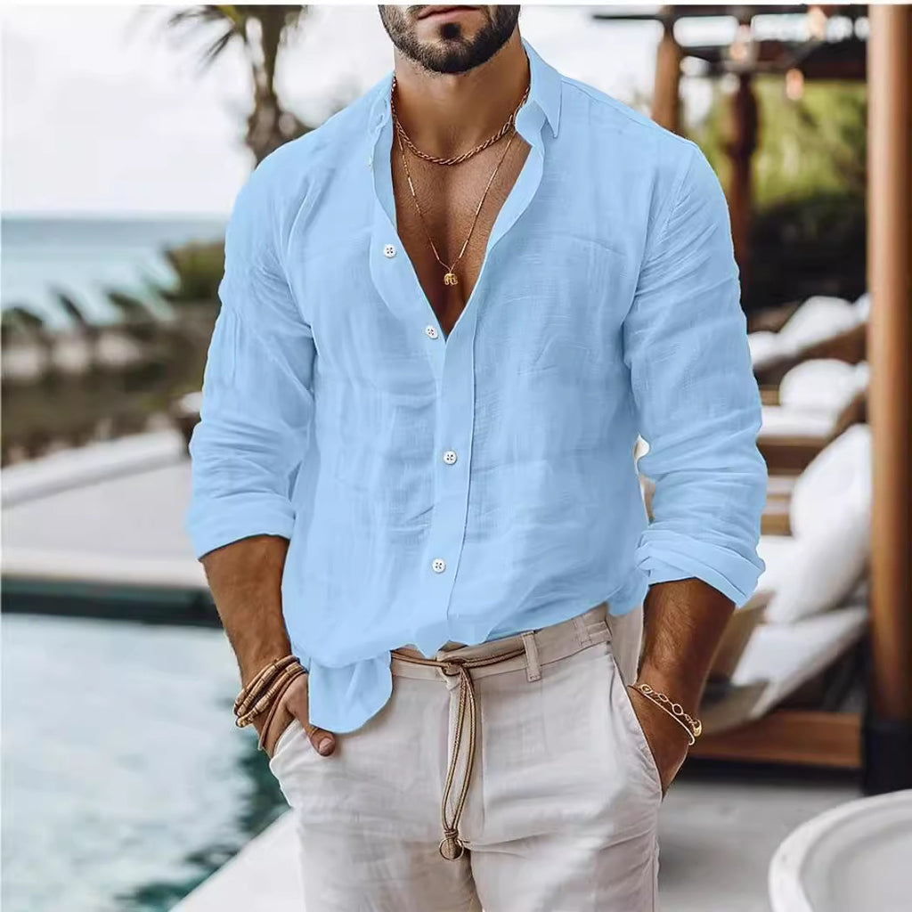 Classyet Men's Long Sleeve Cotton Business Casual Shirt Cardigan Style Comfortable Office and Daily Wear