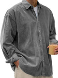 Classyet Men's Casual Corduroy Shirt Jacket Loose Fit Autumn Winter Cardigan Style Long Sleeve Layer