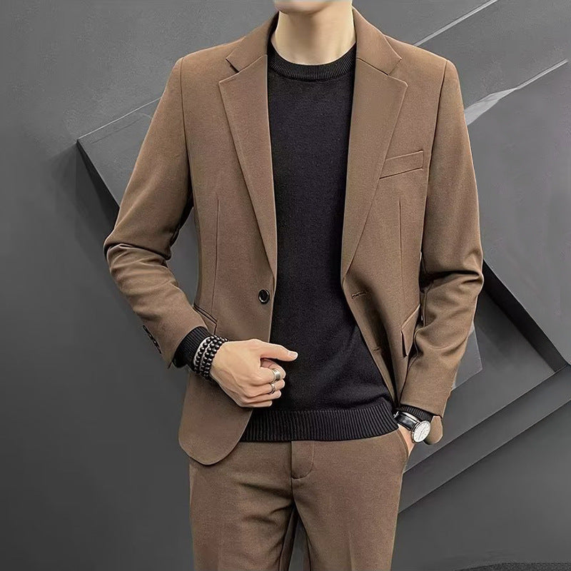 Korean Slim Fit Business Casual Suit for Men – Modern Blazer & Pants Set for Work or Events