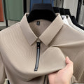 Classyet Men's Business Casual Ice Silk Stretch Short Sleeve Half-Zip Polo Shirt Slim Fit Summer Top