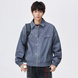 Lapel Anti-Denim Printed Plus Size Men’s Jacket – Casual Corduroy Lightweight Streetwear Coat