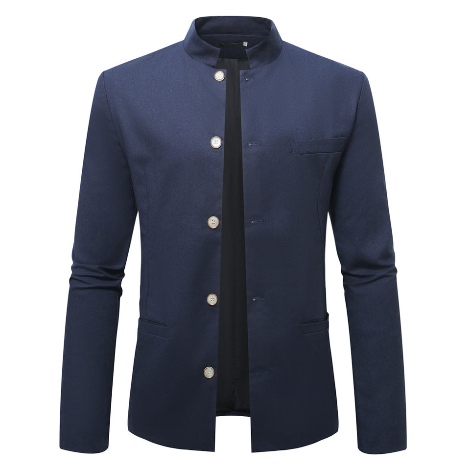 Men’s Casual Stand Collar Western Coat – Slim Fit Long Sleeve Jacket for Business & Smart Casual Style
