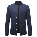 Men’s Casual Stand Collar Western Coat – Slim Fit Long Sleeve Jacket for Business & Smart Casual Style