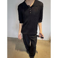 Classyet Men's Casual Linen-Textured Knitted Polo Shirt Slim Fit Short Sleeve Summer Cotton Top