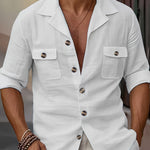 Men’s Linen Casual Shirt – Tailored Collar Button Pocket Long Sleeve for Spring & Autumn | Classyet