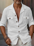 Men’s Linen Casual Shirt – Tailored Collar Button Pocket Long Sleeve | Spring & Autumn Fashion