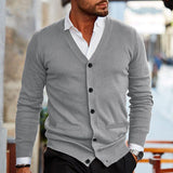 Men’s V-Neck Knit Sweater Cardigan – Slim Fit Autumn Winter Double-Sided Pocket Knitwear | Classyet