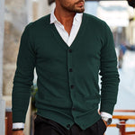 Men’s Slim Fit V-Neck Knit Sweater Cardigan with Double-Sided Pockets – Autumn Winter Knitwear