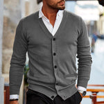 Men’s Slim Fit V-Neck Knit Sweater Cardigan with Double-Sided Pockets – Autumn Winter Knitwear