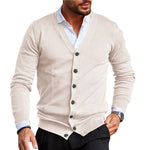 Men’s Slim Fit V-Neck Knit Sweater Cardigan with Double-Sided Pockets – Autumn Winter Knitwear
