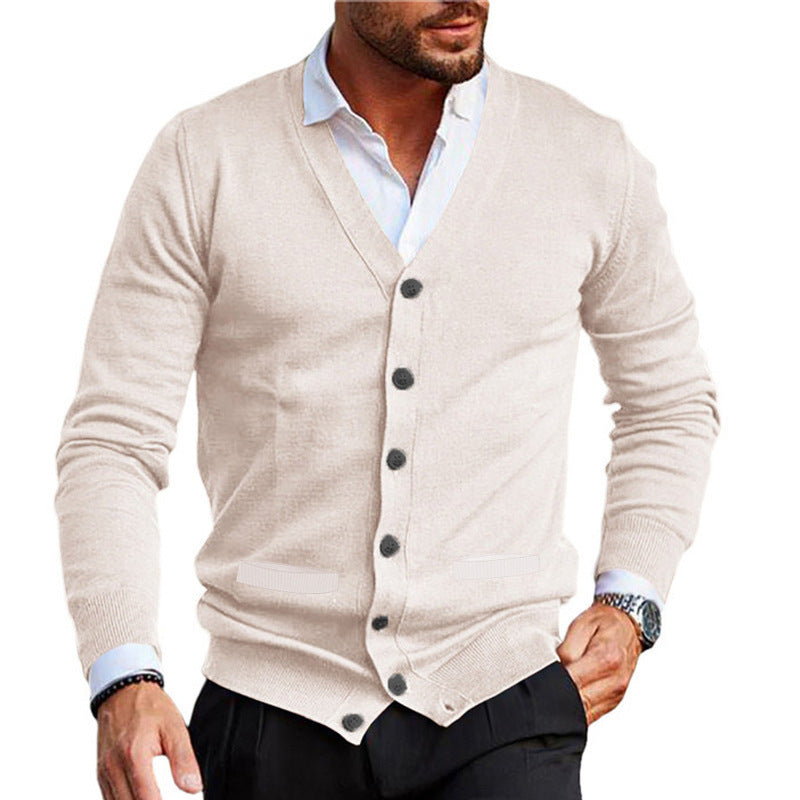 Men’s V-Neck Knit Sweater Cardigan – Slim Fit Autumn Winter Double-Sided Pocket Knitwear | Classyet