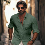 Men’s Lapel Long Sleeve Shirt with Chinese Pocket – Breathable Casual Polyester Spring & Autumn Wear