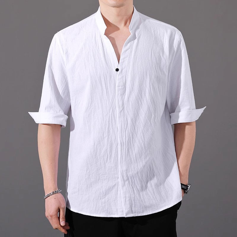 Men’s Cotton Linen Half Sleeve Shirt – Loose Fit Summer Casual Retro Top | Lightweight & Breathable