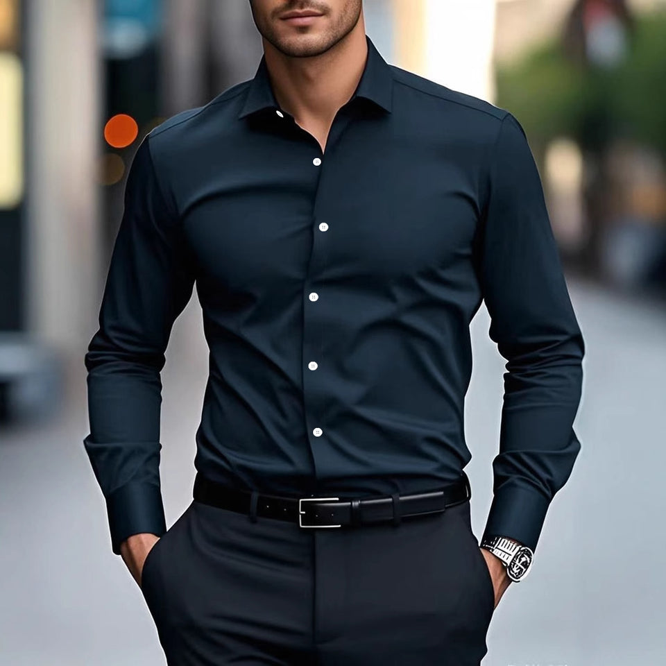 Men’s Spring & Autumn Long-Sleeve Shirt – Slim Fit Cotton Business Workwear | Formal & Casual Style