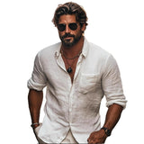 Men’s Lapel Breathable Long Sleeve Shirt with Chinese Pocket – Casual Polyester Spring & Autumn Wear