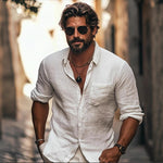 Men’s Lapel Long Sleeve Shirt with Chinese Pocket – Breathable Casual Polyester Spring & Autumn Wear