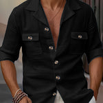 Men’s Linen Casual Shirt – Tailored Collar Button Pocket Long Sleeve for Spring & Autumn | Classyet