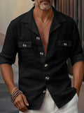 Men’s Linen Casual Shirt – Tailored Collar Button Pocket Long Sleeve | Spring & Autumn Fashion