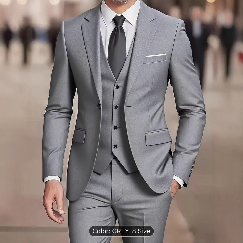 Men’s 3-Piece Suit Set – Wedding Host, Business Formal Slim Fit Blazer, Vest & Pants
