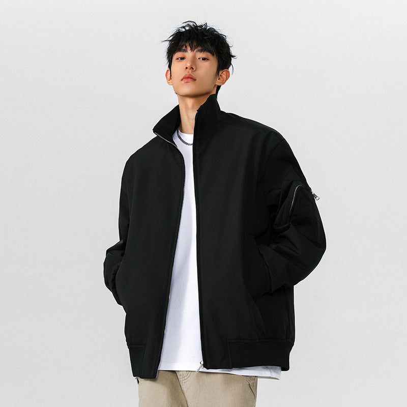 Men’s Large Size Multi-Pocket Short Flight Jacket – Casual Lightweight Polyester Bomber Coat