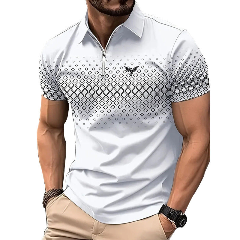Men’s Summer Fashion Sports Short Sleeve – Trendy Striped Zipper Tee | Loose Fit Casual Style