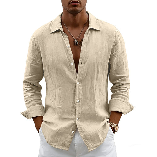 Classyet Loose-Fit Linen Blend Cardigan Shirt with Lapel Collar Lightweight Long Sleeve Casual Top