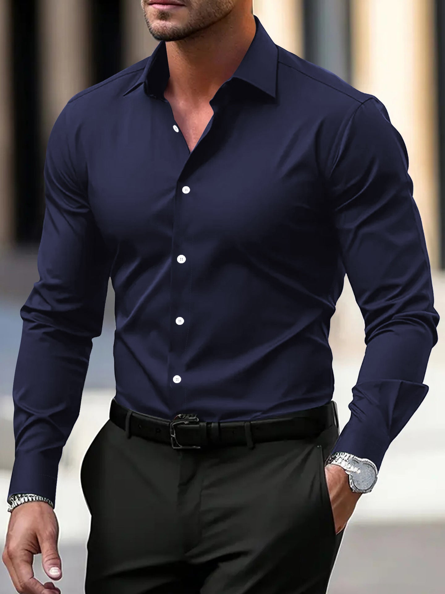 Classyet Men's Velvet Long Sleeve Button Down Shirt Casual Business Solid Color Lapel Summer Top